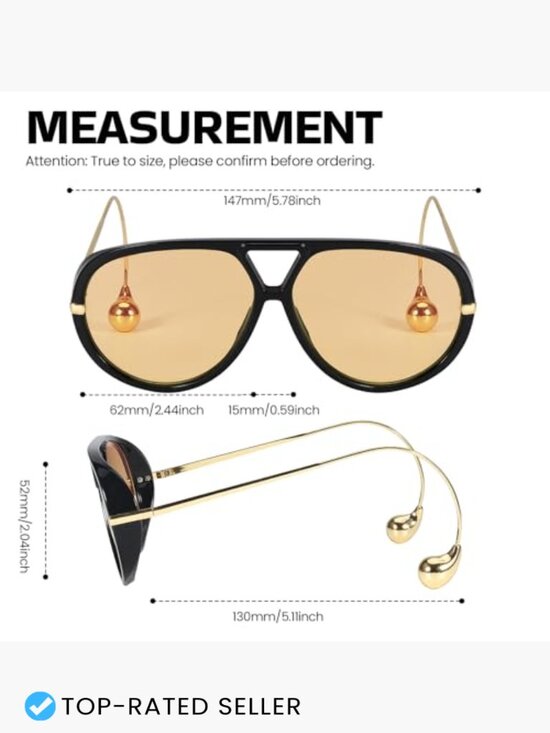 Oversized Aviator Sunglasses Trendy Square Frame Double Bridge UV Protection